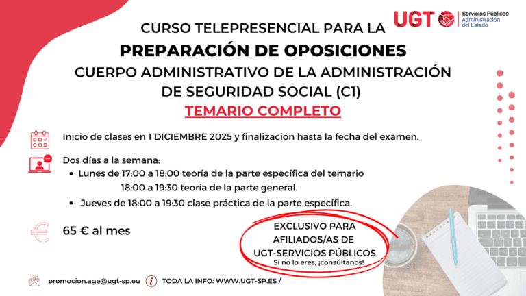 Lee más sobre el artículo Curso Telepresencial para oposiciones al Cuerpo General Administrativo (C1) de la Administración de la Seguridad Social