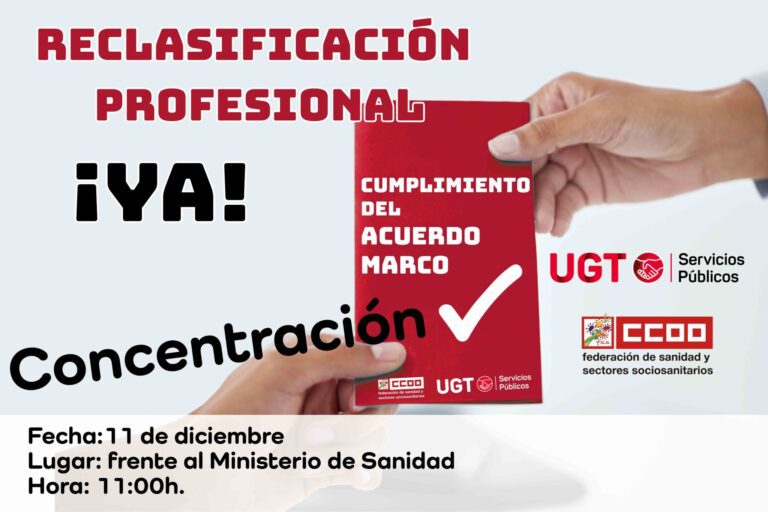 Lee más sobre el artículo UGT y CCOO exigen la inmediata reclasificación profesional del personal del Sistema Nacional de Salud